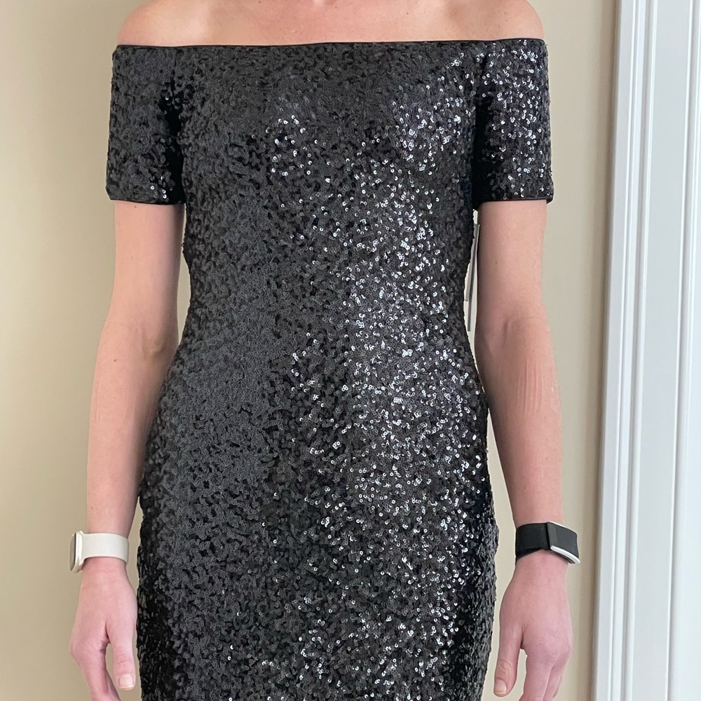NWT Aidan Mattox off the should sequin dress